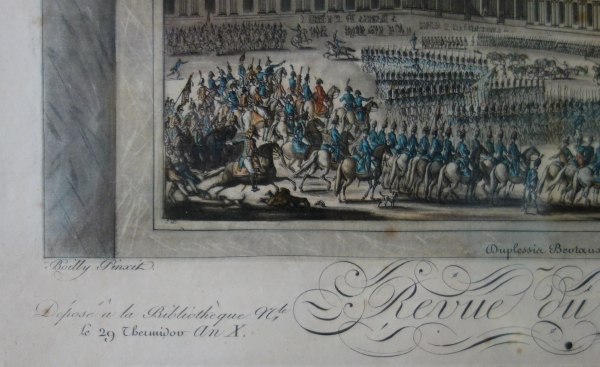 Empire etching : Napoleon Bonaparte making a military review, early 19th century