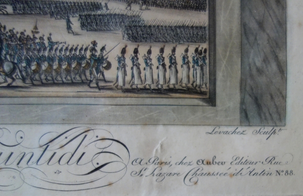 Empire etching : Napoleon Bonaparte making a military review, early 19th century