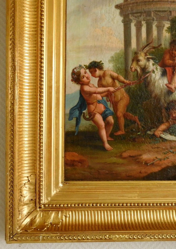 Ecole Française du XVIIIe siècle / début XIXe : jeune Bacchus, scène mythologique du vin, huile sur toile