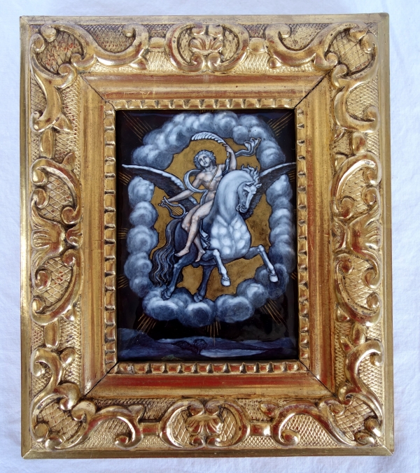 Enamelled Limoges mythological scene : Appolo riding Pegasus, 17th century
