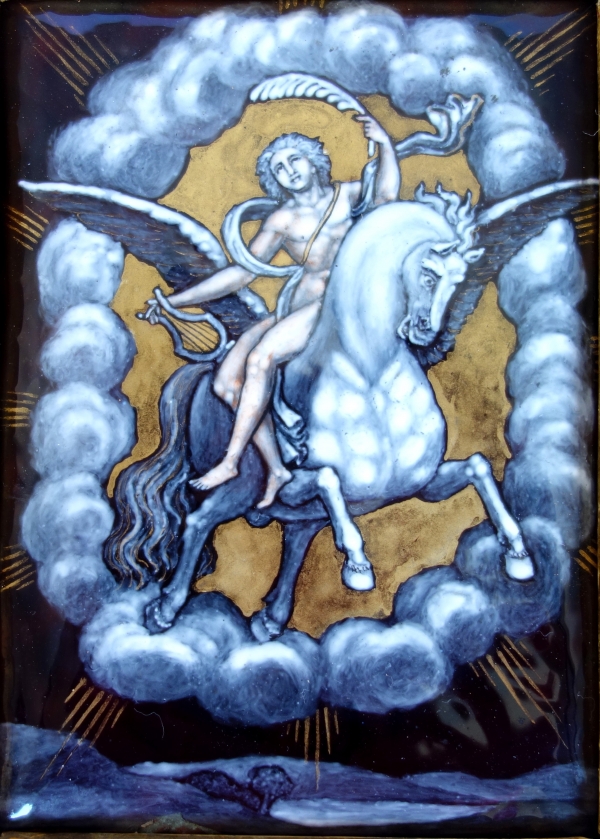 Enamelled Limoges mythological scene : Appolo riding Pegasus, 17th century
