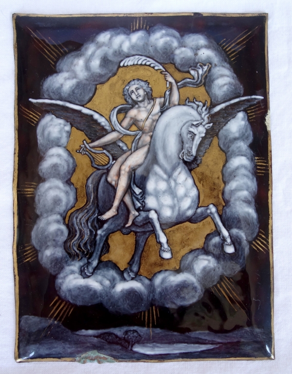 Email de Limoges, scène mythologique : Apollon chevauchant Pégase - époque XVIIe siècle