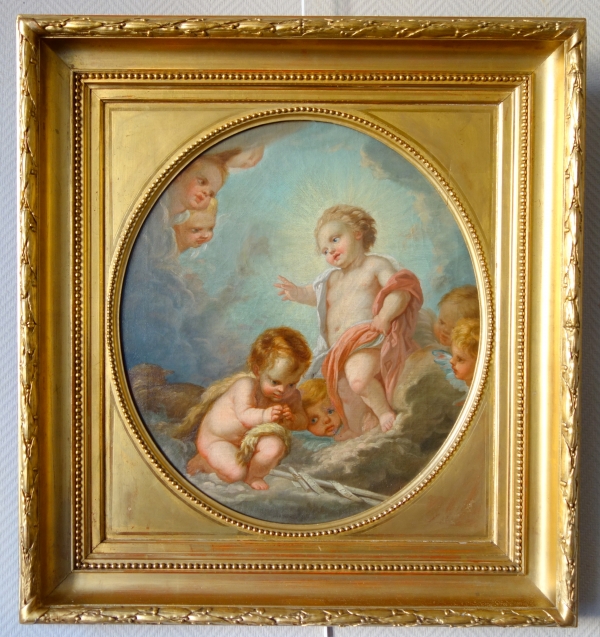 Ecole Française, suiveur de Boucher : l'Enfant Jésus bénissant Saint Jean Baptiste - huile sur toile