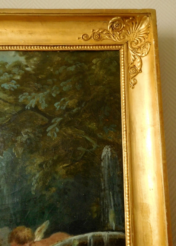 Ecole Française du XVIIIe siècle - la fontaine de l'Amour d'après Fragonard - grande huile sur toile