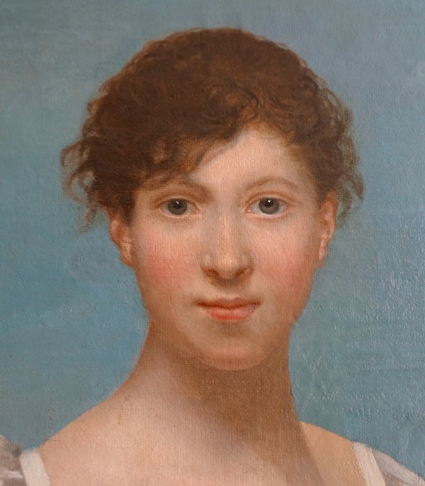 Grand portrait de jeune femme d'époque Empire - allégorie de la Fécondité, HST - 108cm x 135cm