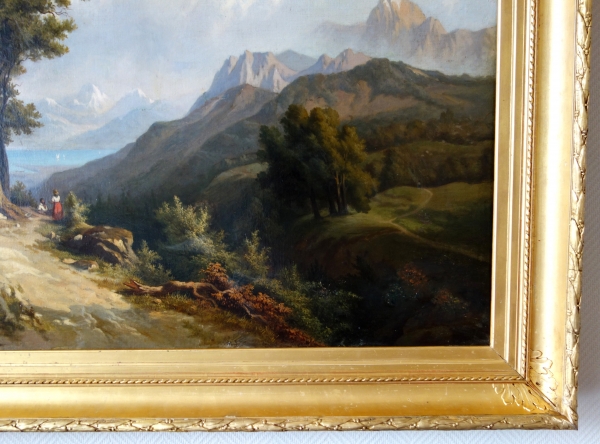 19th century French school : large mountain landscape painting - 136cm x 109cm