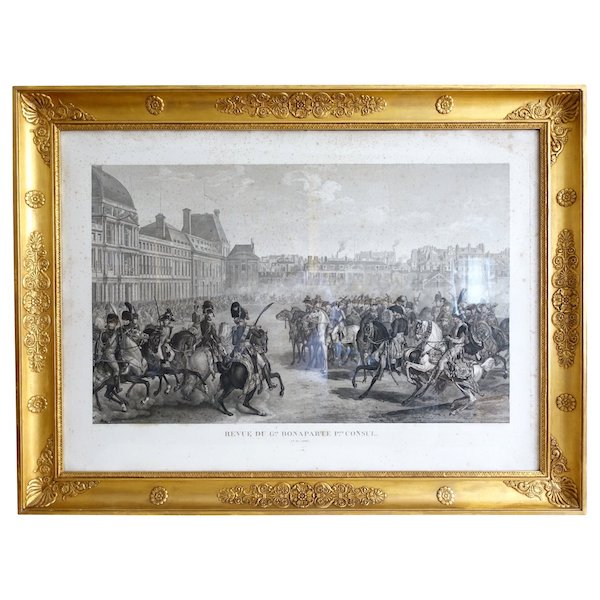 Grande gravure napoléonienne : revue du Général Bonaparte 1er Consul aux Tuileries - Vernet Isabey