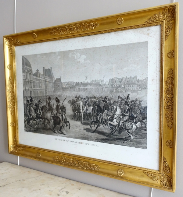 Grande gravure napoléonienne : revue du Général Bonaparte 1er Consul aux Tuileries - Vernet Isabey