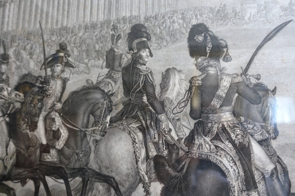 Grande gravure napoléonienne : revue du Général Bonaparte 1er Consul aux Tuileries - Vernet Isabey