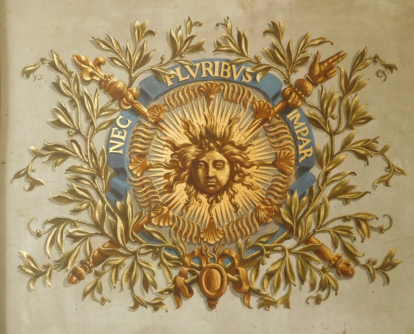Royalist oil on copper : Louis XIV coat of arms - Restoration Period - 19th century