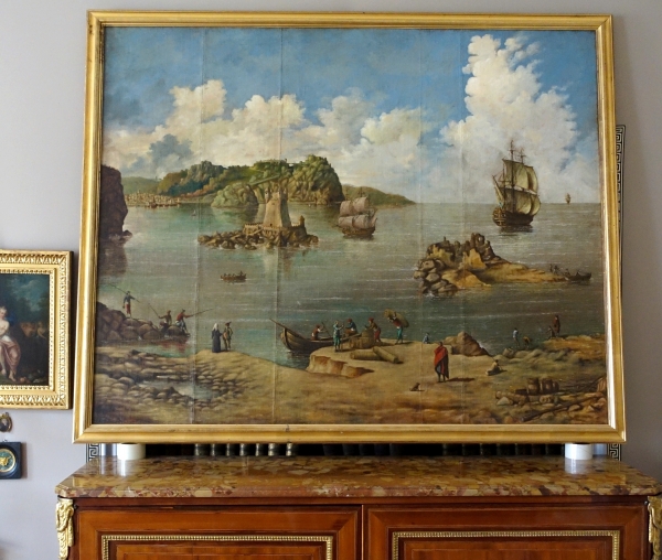 18th century French school - large oil on canvas : seashore landscape - 140cm x 171cm