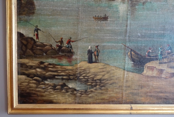 18th century French school - large oil on canvas : seashore landscape - 140cm x 171cm