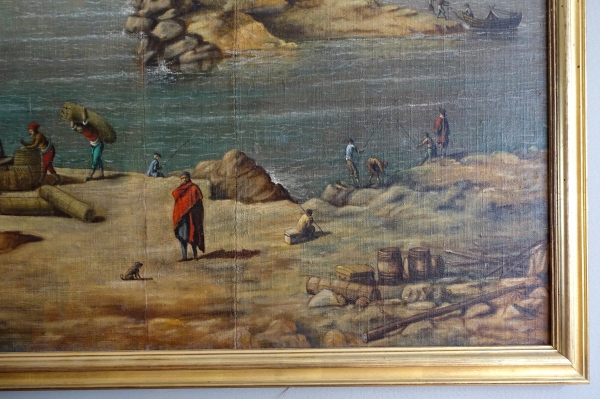 18th century French school - large oil on canvas : seashore landscape - 140cm x 171cm