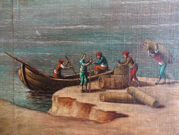 18th century French school - large oil on canvas : seashore landscape - 140cm x 171cm