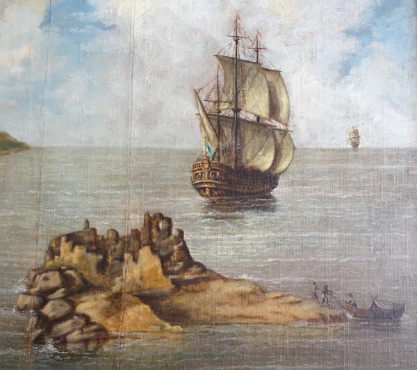 18th century French school - large oil on canvas : seashore landscape - 140cm x 171cm