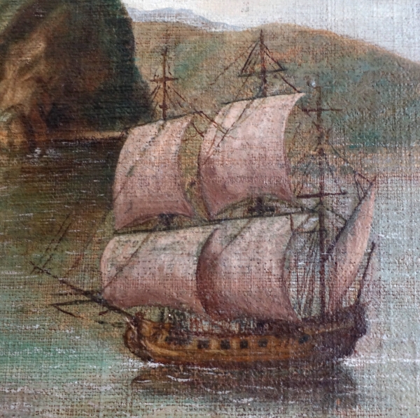 18th century French school - large oil on canvas : seashore landscape - 140cm x 171cm