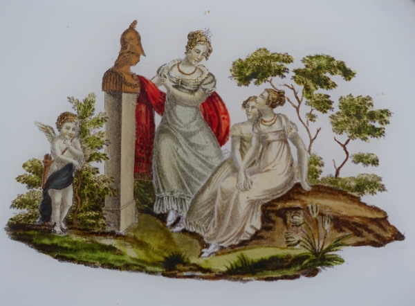 Grande miniature en verre églomisé et acajou allégorie du culte du héros - 32cm x 25cm