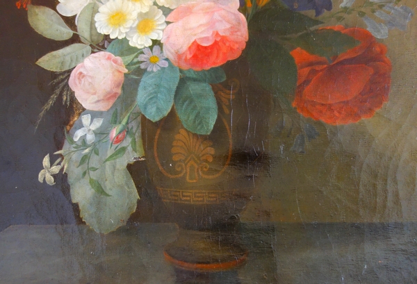 Ecole Française du début XIXe siècle, grande nature morte aux fleurs - huile sur toile - 59,5cm x 71,5cm