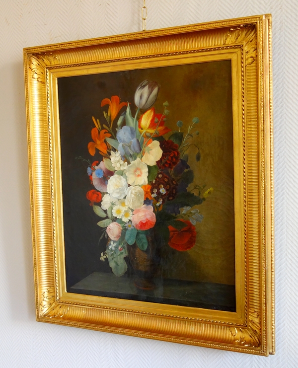 19th century French school, large oil on canvas, bouquet of flowers - 59.5cm x 71.5cm