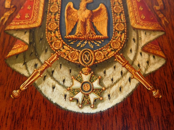 Miniature les Grandes Armes Impériales de Napoléon III, huile sur panneau d'acajou, souvenir historique