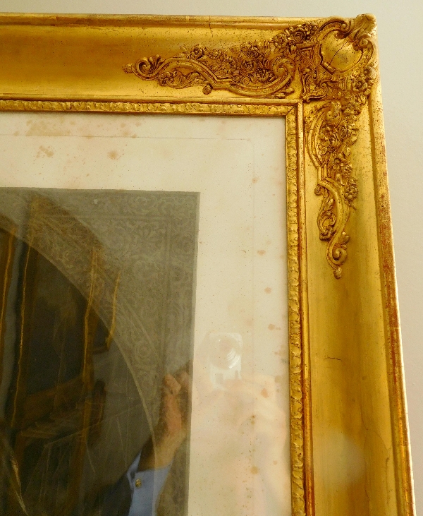 Large 19th century engraving, gold leaf gilt frame