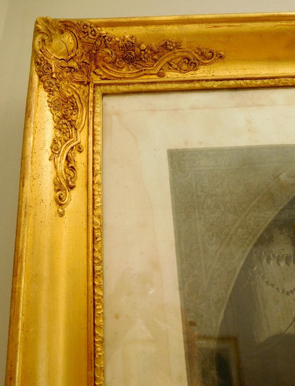 Large 19th century engraving, gold leaf gilt frame