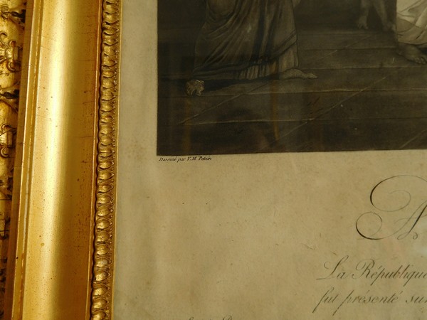 Grande gravure Empire - antiquité Grecque - dans un cadre en bois doré