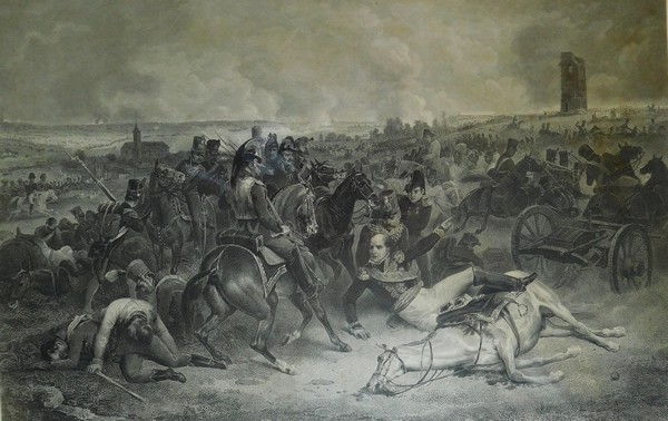 Empire engraving, Wagram battle, Maréchal Bessières' fall