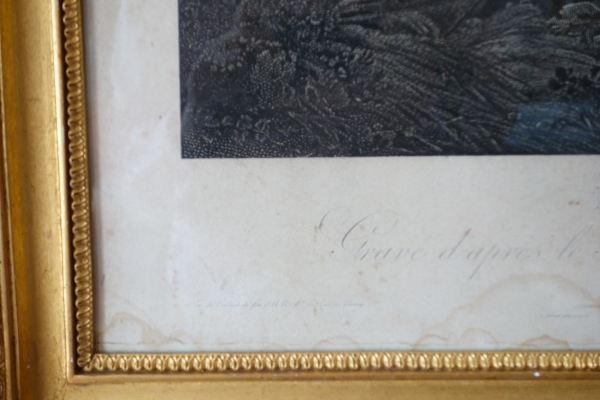 Grande gravure Empire par Vernet : le chien du régiment, cadre en bois doré