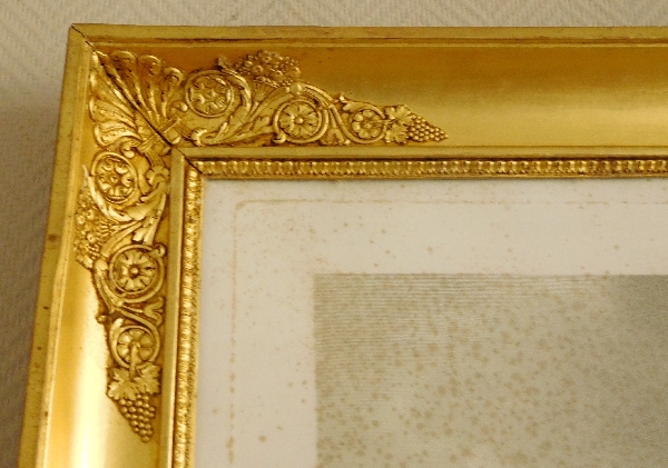 Large Empire engraving : Injured dog on the battlefield - gold leaf gilt frame