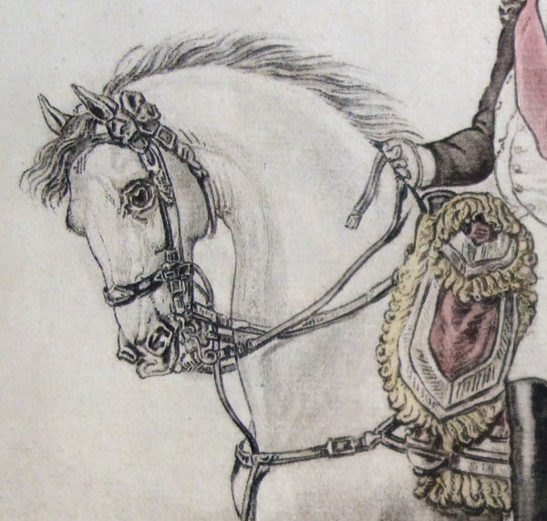 Napoléon à cheval, gravure colorisée d'après Carle Vernet - cadre en bois doré d'époque Empire