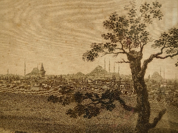Grande gravure la Ville de Constantinople (Istanbul), cadre en bois doré époque 1840
