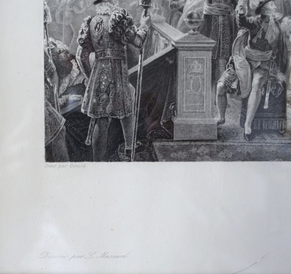 Gravure Sacre du Roi Charles X - souvenir historique royaliste - cadre en bois doré