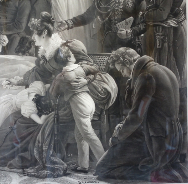 Grande gravure Empire : la mort de Napoléon, ou le crépuscule de l'Empereur d'après Steuben