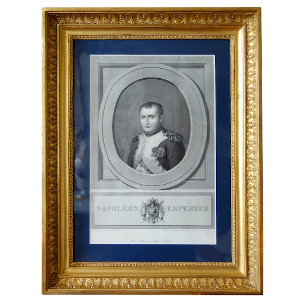 Portrait of Emperor Napoleon, engraving set into a gold leaf gilt wood frame - 43cm x 56,5cm