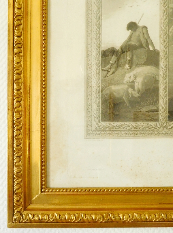 Large 19th century engraving, gold leaf gilt frame : the prodigal child