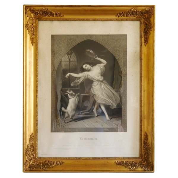 Grande gravure romantique XIXe : Esmeralda - Notre Dame de Paris - Victor Hugo