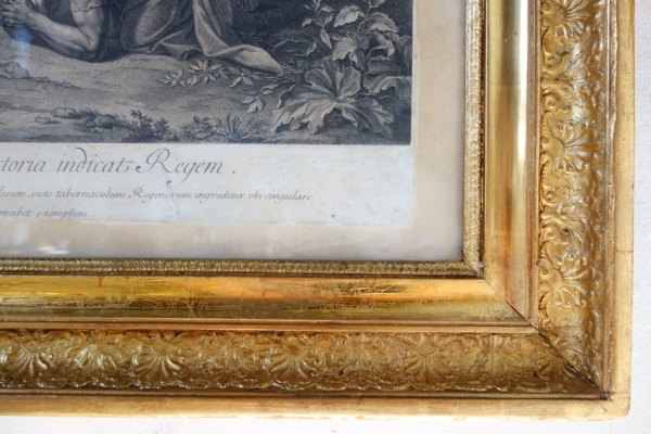 Large engraving : Darius' family at Alexander's feet - gold leaf gilt wood frame