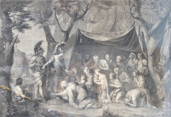 Large engraving : Darius' family at Alexander's feet - gold leaf gilt wood frame