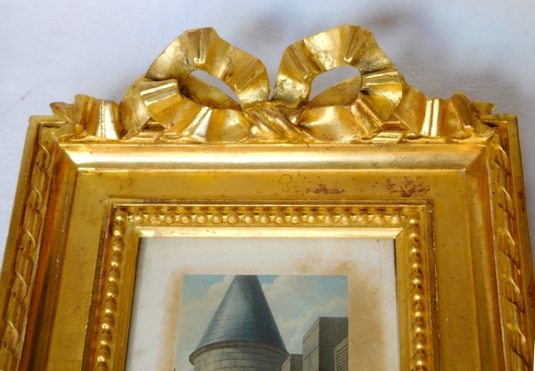 Gravure Louis XVI au Temple, cadre en bois doré XIXe siècle, souvenir historique royaliste