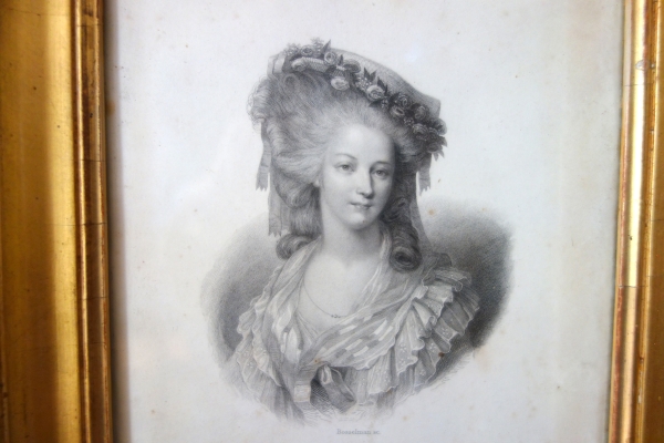 Gravure portrait de Madame de Lamballe, souvenir historique royaliste dans son cadre bois doré