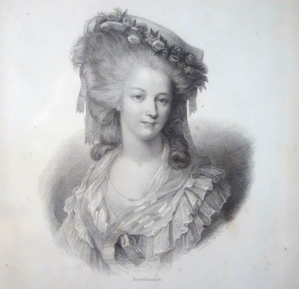 Gravure portrait de Madame de Lamballe, souvenir historique royaliste dans son cadre bois doré