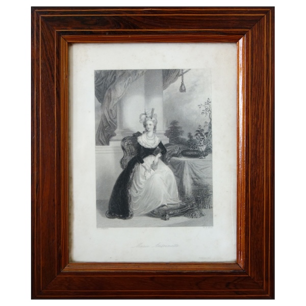 Gravure Royaliste - portrait de la Reine Marie Antoinette, cadre marqueterie d'époque Charles X