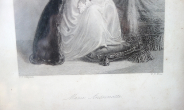 Gravure Royaliste - portrait de la Reine Marie Antoinette, cadre marqueterie d'époque Charles X