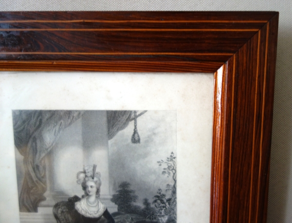 Gravure Royaliste - portrait de la Reine Marie Antoinette, cadre marqueterie d'époque Charles X