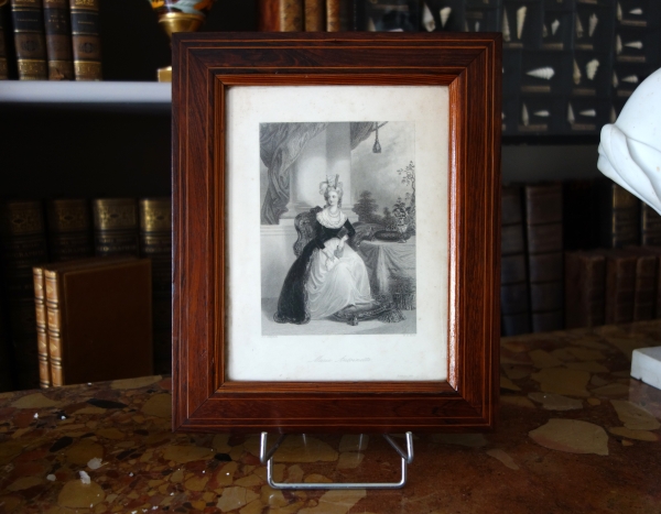 Gravure Royaliste - portrait de la Reine Marie Antoinette, cadre marqueterie d'époque Charles X