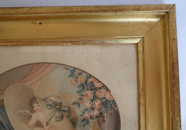 Amusante gravure militaire d'époque Empire Restauration - cadre en bois doré