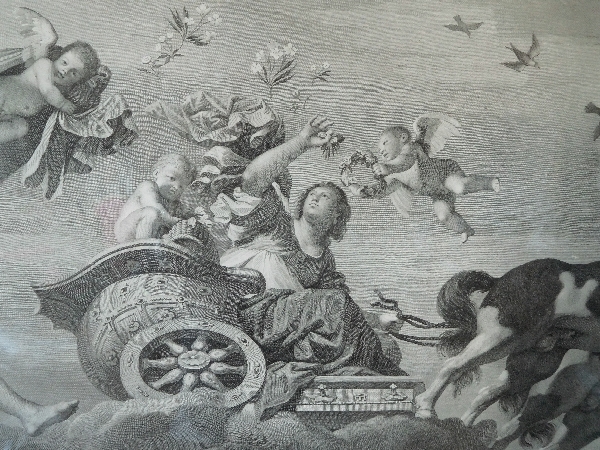 Large Empire mythological engraving set into a gilt frame : the chariot of Aurora