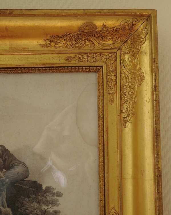Emperor Napoleon engraving in an Empire gilt wood frame (gold leaf)