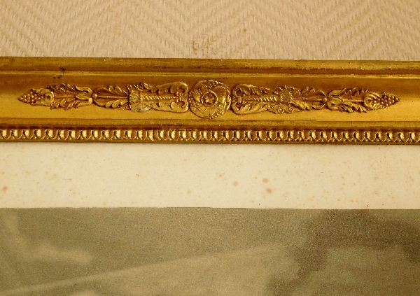 Grande gravure Napoléonienne, l'Empereur vainqueur & son état major, cadre en bois doré, époque Empire